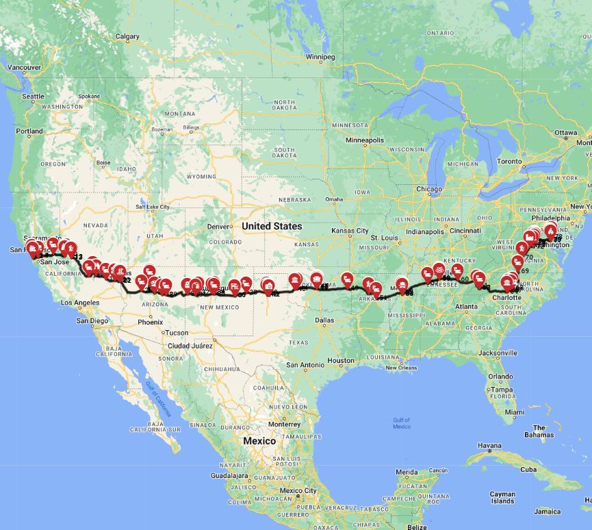 RV trip planner  San Francisco to Washington DC motorhome road trip route